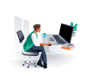 it professional working at a desk illustration